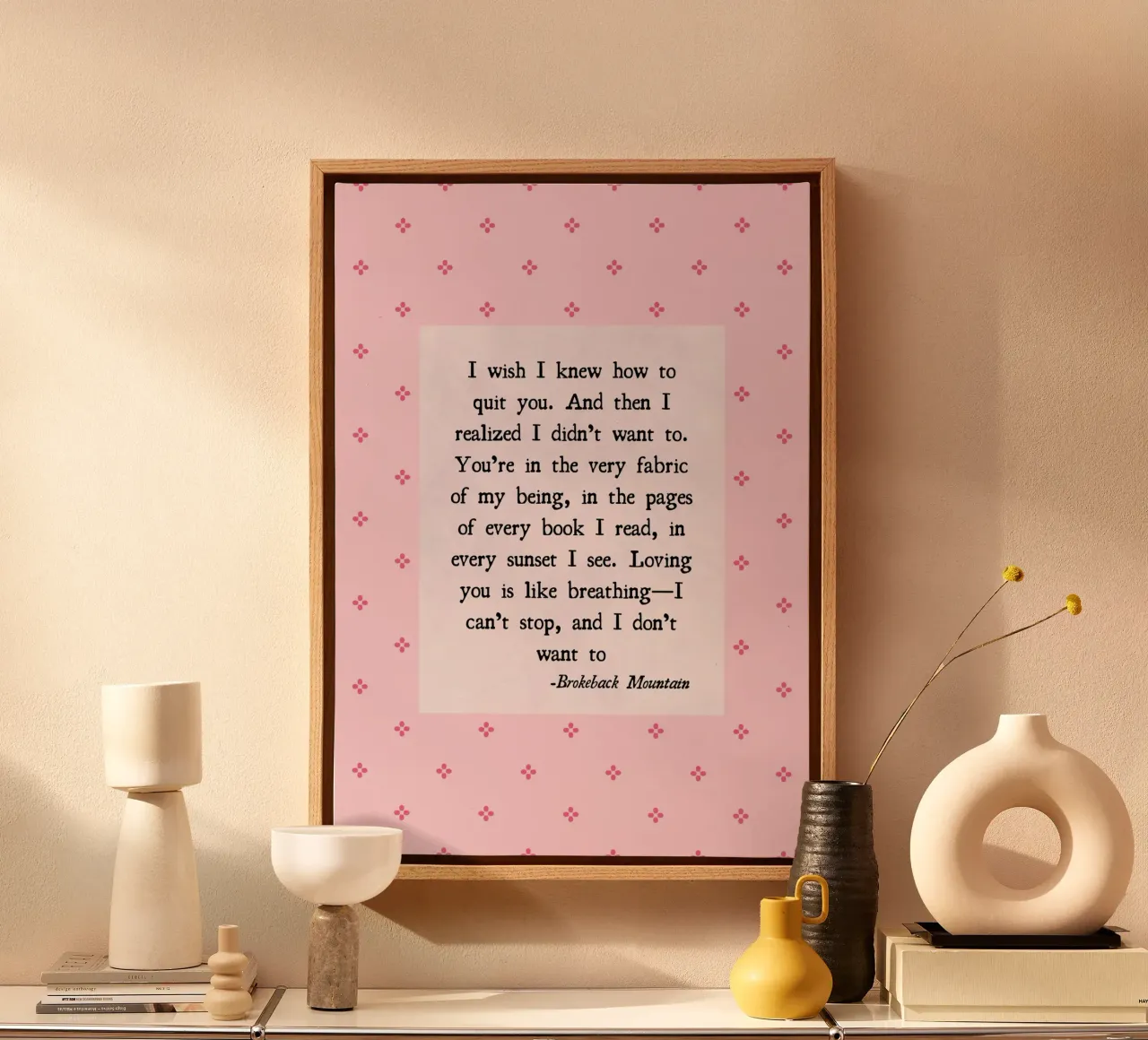 Brokeback Mountain Zitat - Romantischer rosa Druck Leinwand mit Schattenfugenrahmen von vintagepod