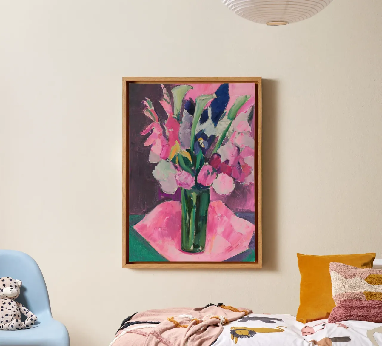 Expressionistischer Blumenstrauß Rosa Kunstdruck Leinwand mit Schattenfugenrahmen von vintagepod