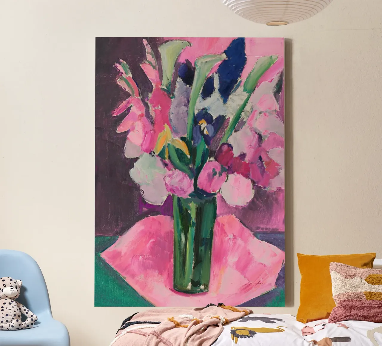 Expressionistischer Blumenstrauß Rosa Kunstdruck Leinwand mit Schattenfugenrahmen von vintagepod