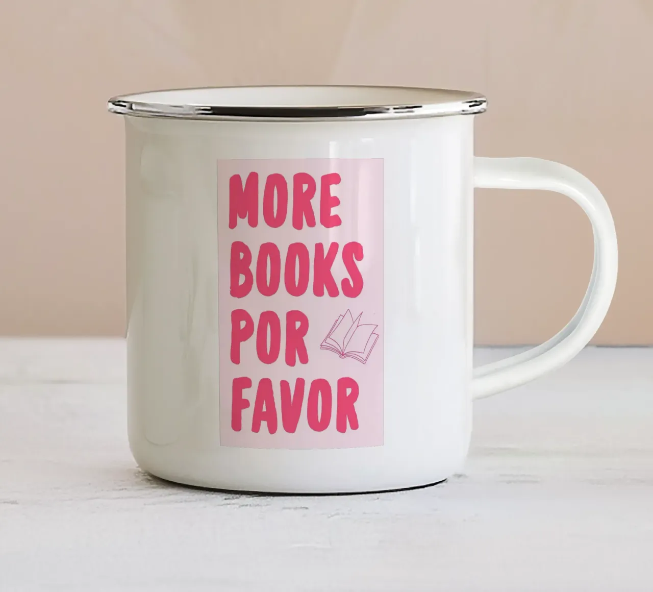 Poster estetico rosa "Più libri a favore". tazza in smalto da vintagepod