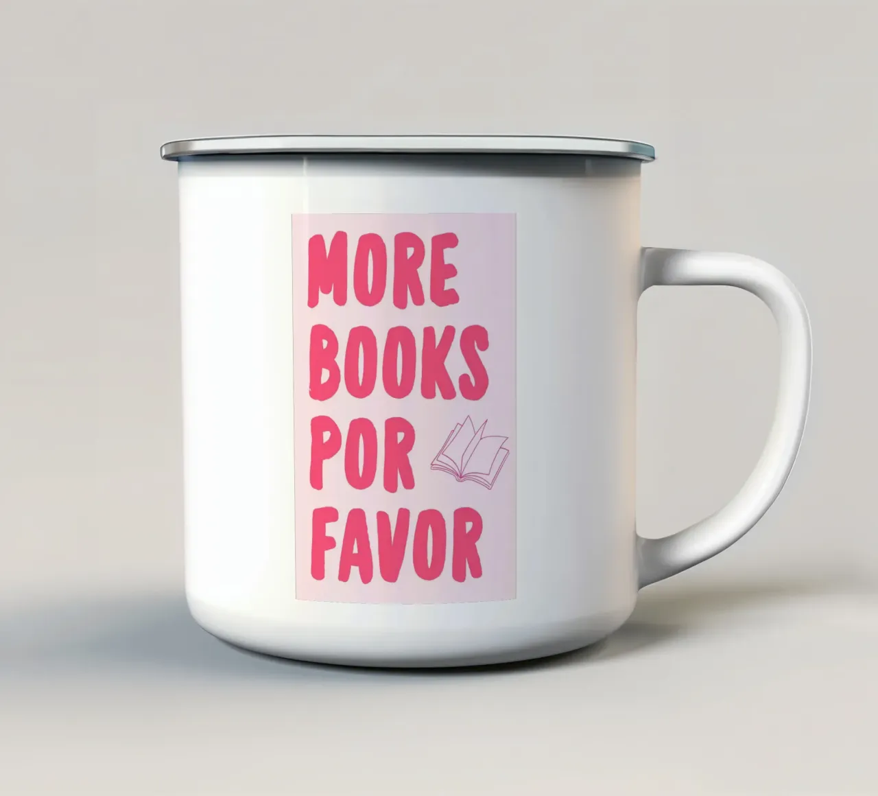 Poster estetico rosa "Più libri a favore". tazza in smalto da vintagepod