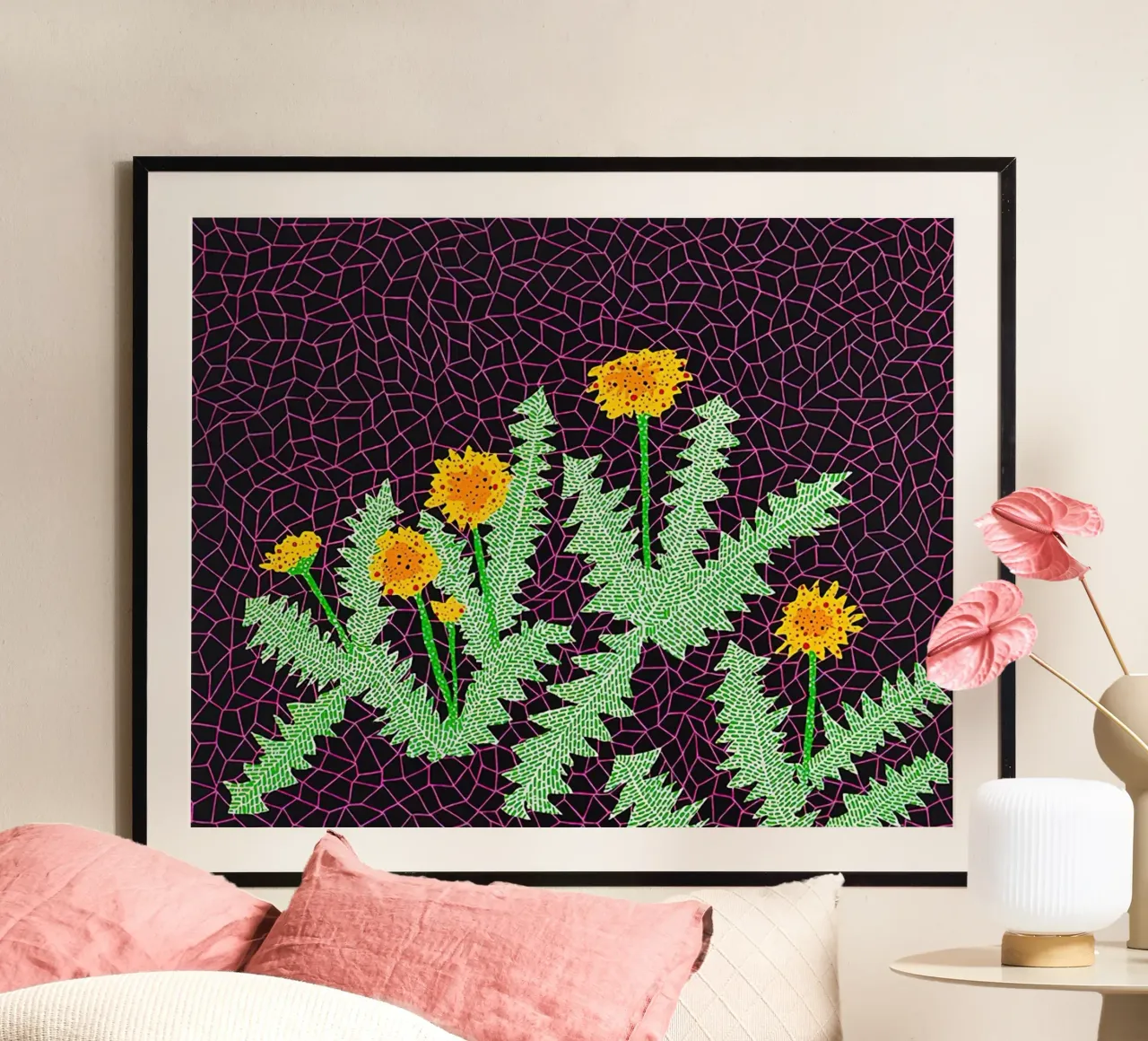 Alex Katz Dandelions poster con telaio in alluminio da Marcobarshop