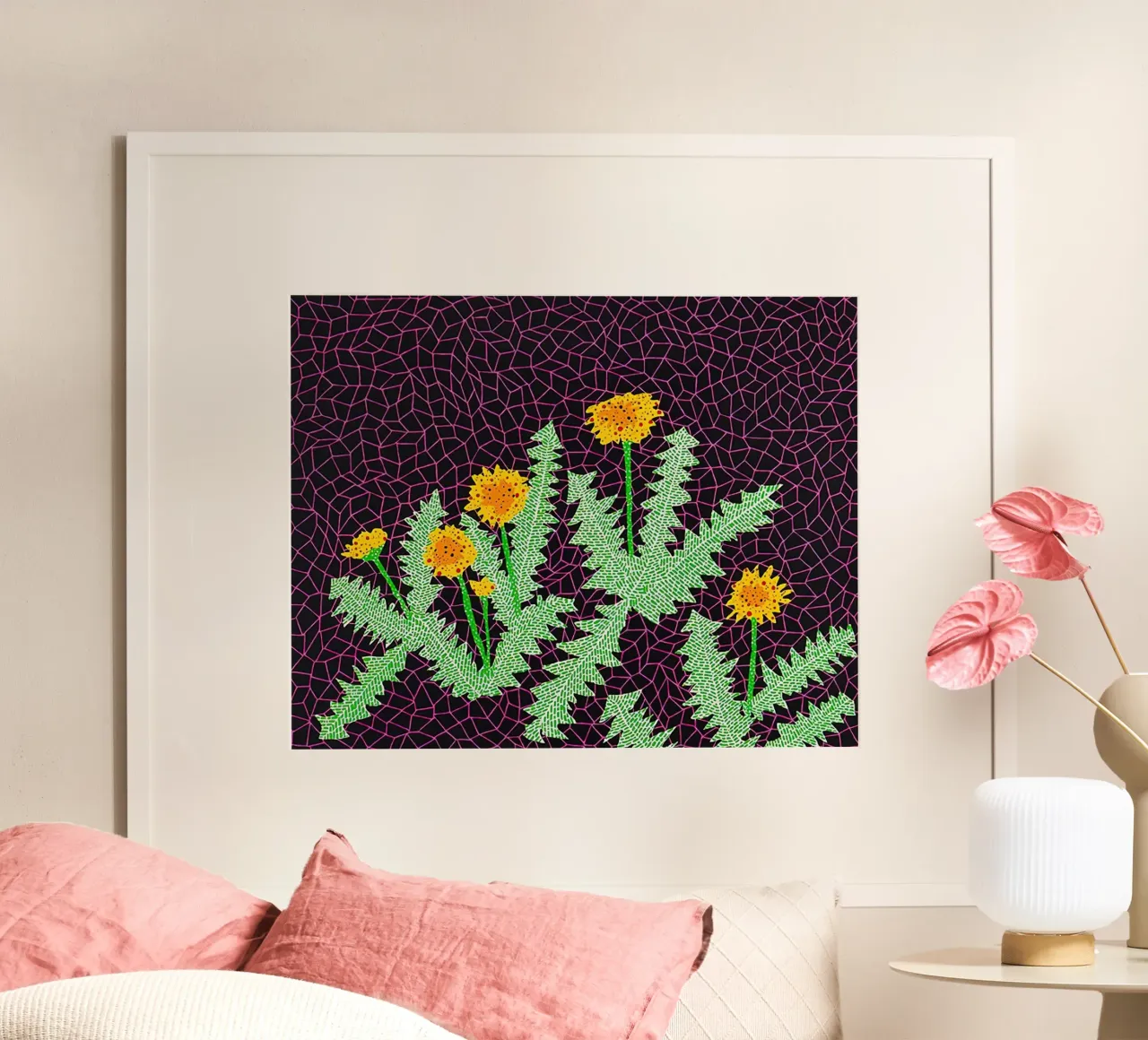 Alex Katz Dandelions poster con telaio in alluminio da Marcobarshop