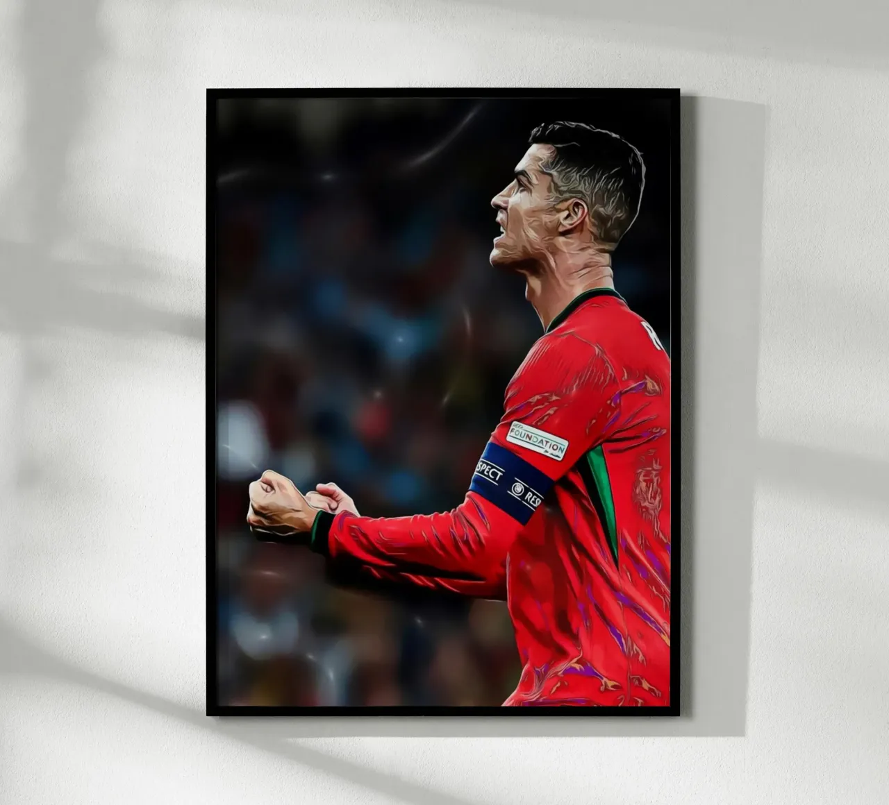 Potente illustrazione digitale di un gioco di calcio che festeggia poster con telaio in plastica da ArdanART