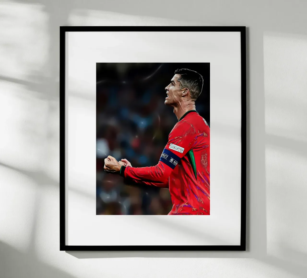 Potente illustrazione digitale di un gioco di calcio che festeggia poster con telaio in plastica da ArdanART