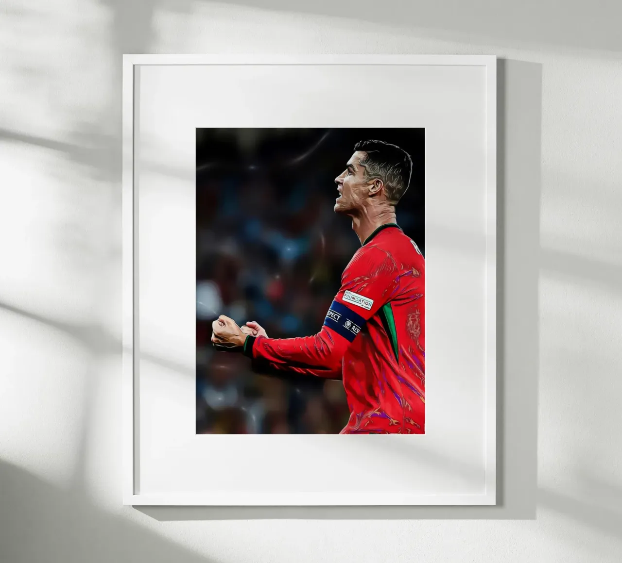 Potente illustrazione digitale di un gioco di calcio che festeggia poster con telaio in plastica da ArdanART