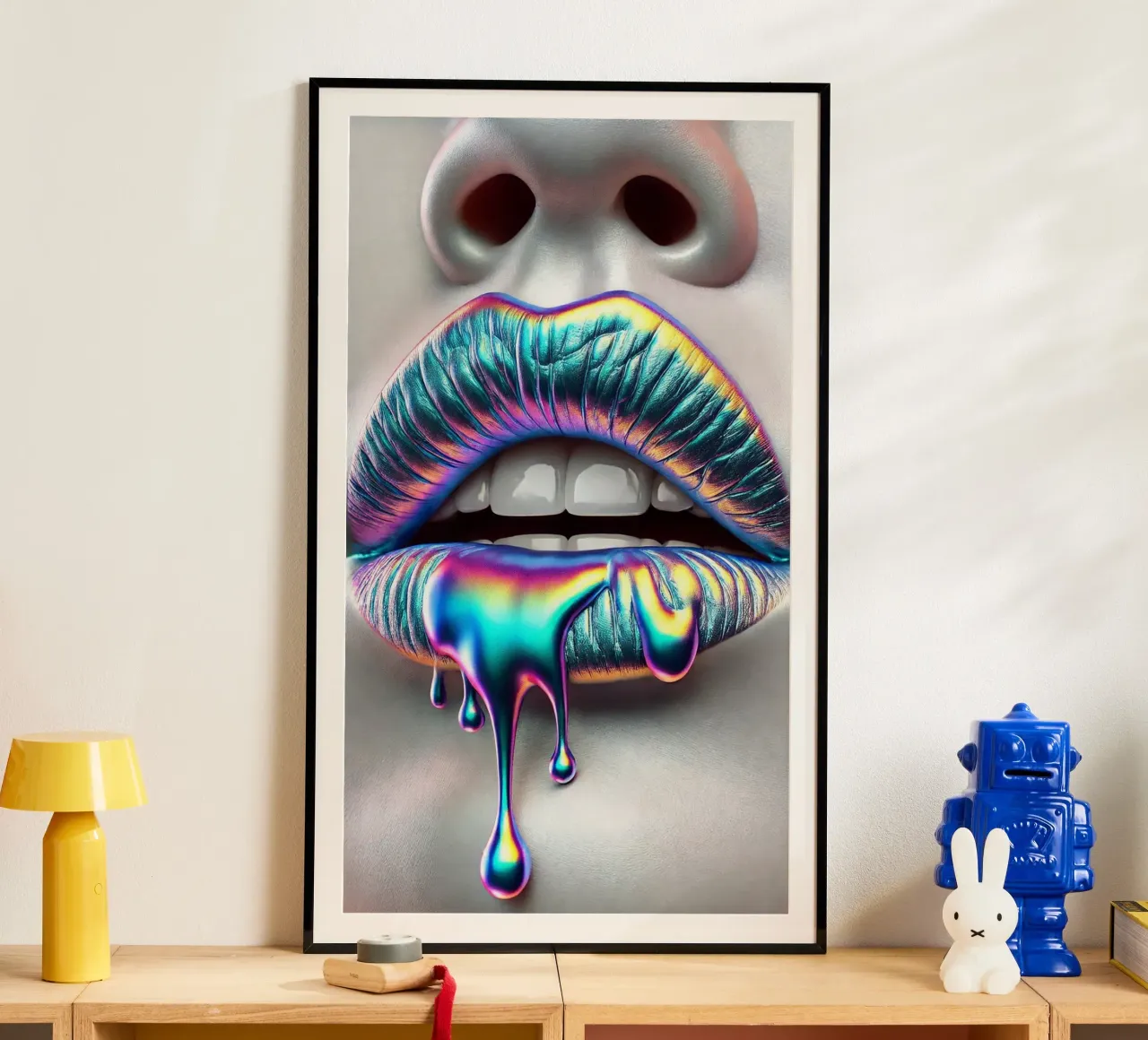 Labbra d'argento n. 1 poster con telaio in alluminio da BenCoStyle