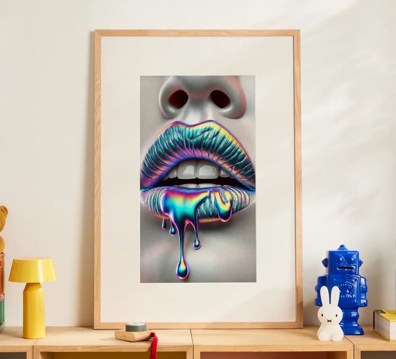Labbra d'argento n. 1 poster con telaio in alluminio da BenCoStyle