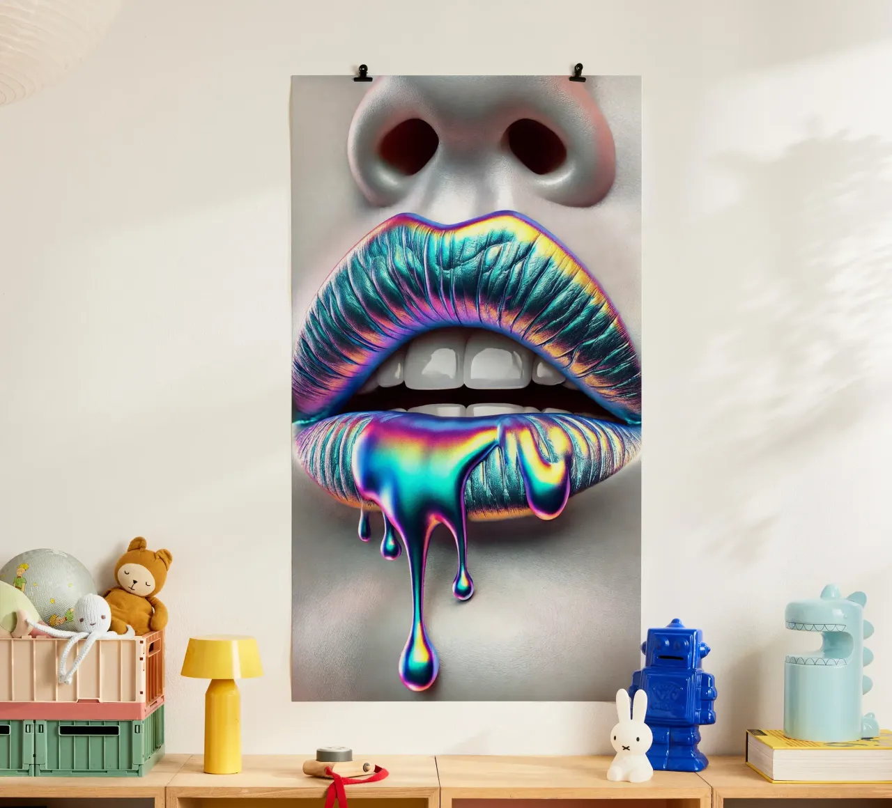Labbra d'argento n. 1 poster con telaio in alluminio da BenCoStyle