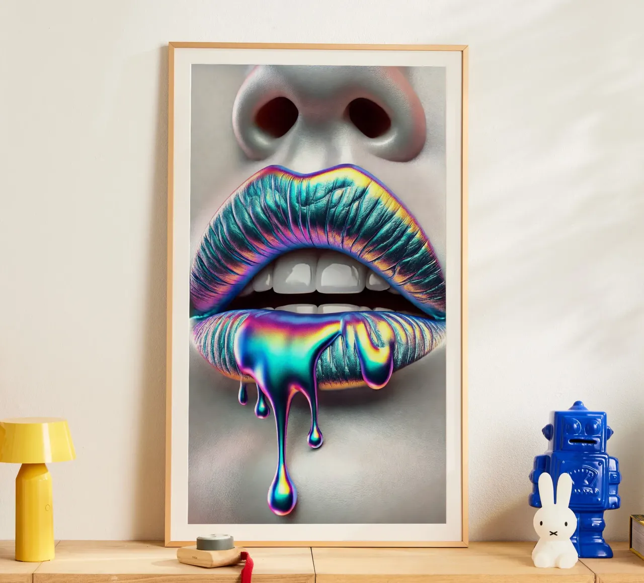 Labbra d'argento n. 1 poster con telaio in alluminio da BenCoStyle