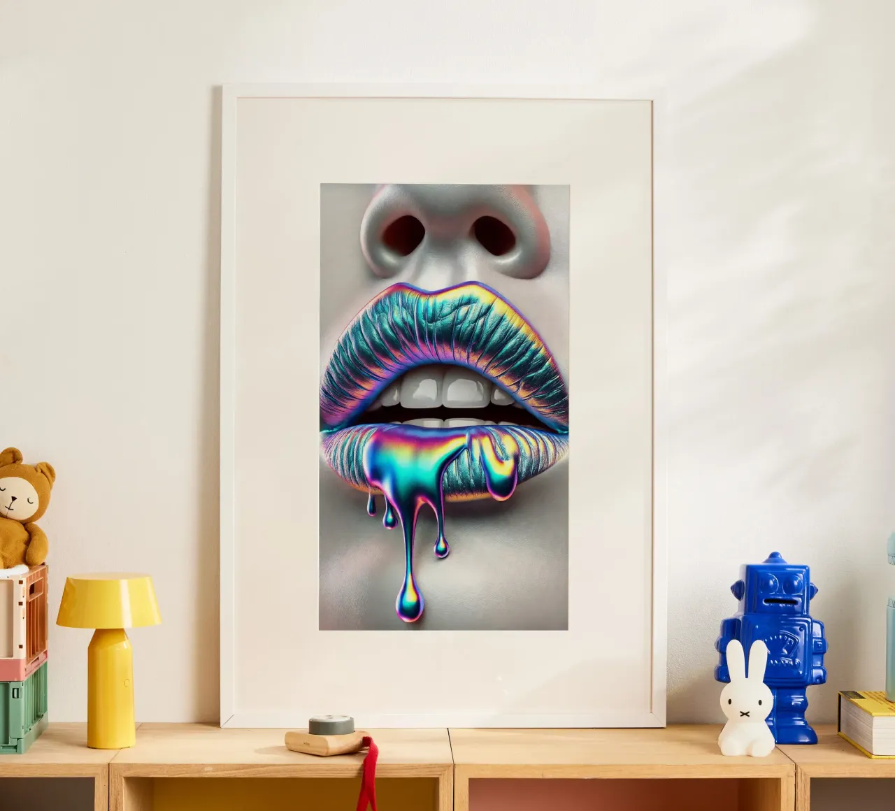 Labbra d'argento n. 1 poster con telaio in alluminio da BenCoStyle