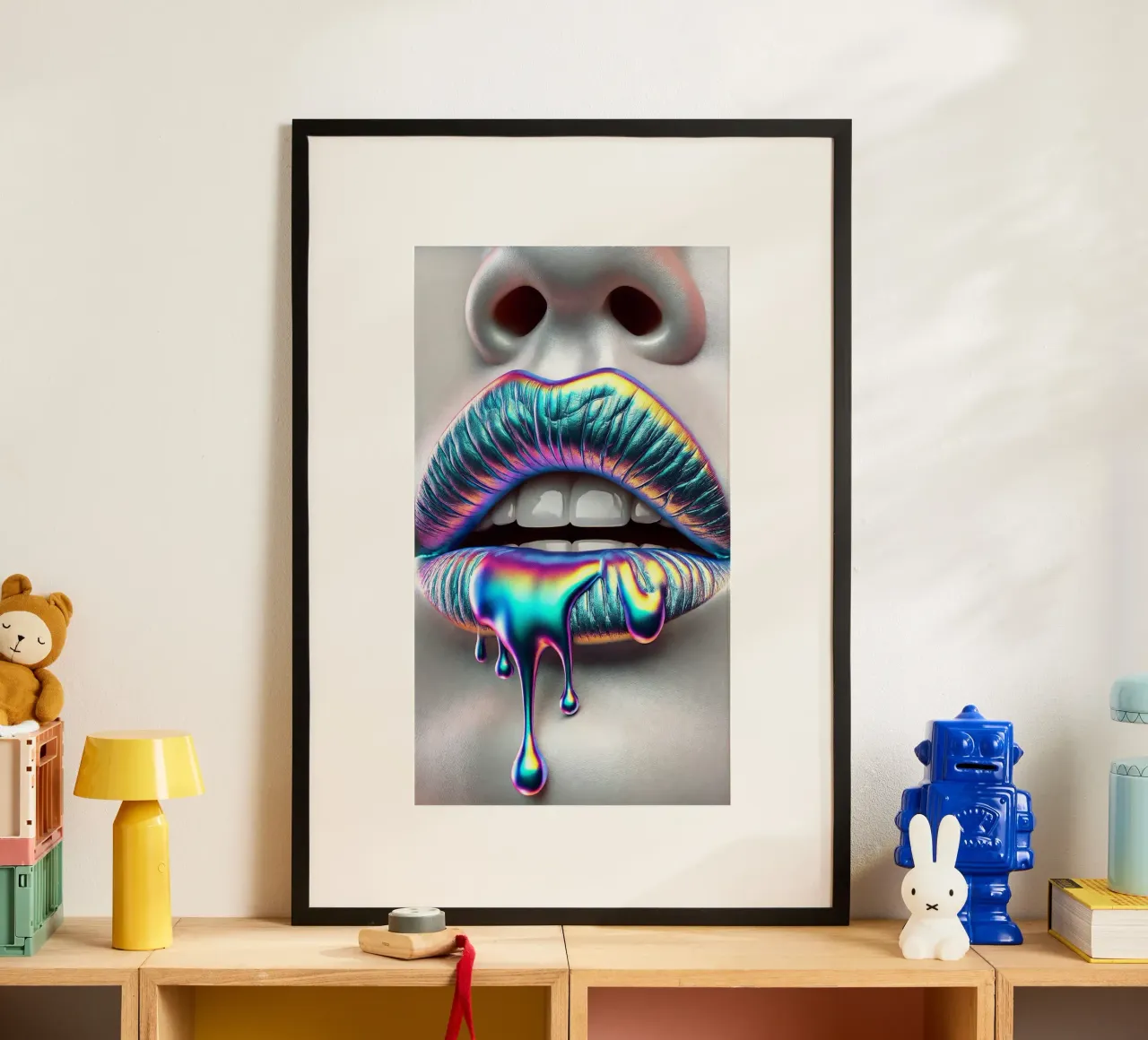 Labbra d'argento n. 1 poster con telaio in alluminio da BenCoStyle