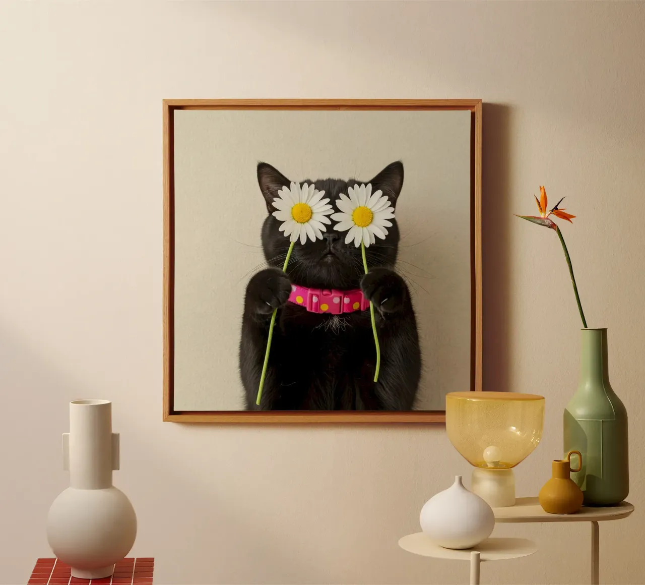 cat with sunflower eyes canvas met Baklijst van ramian