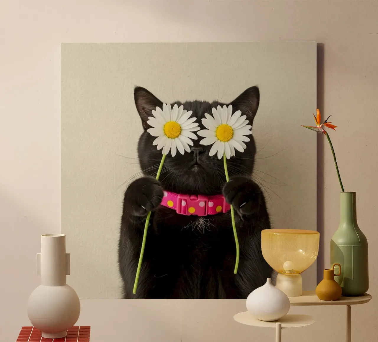 cat with sunflower eyes canvas met Baklijst van ramian