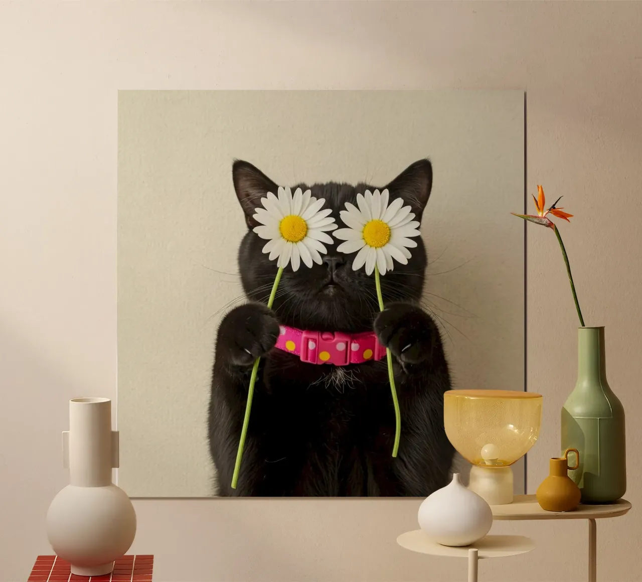 cat with sunflower eyes poster con telaio in plastica da ramian