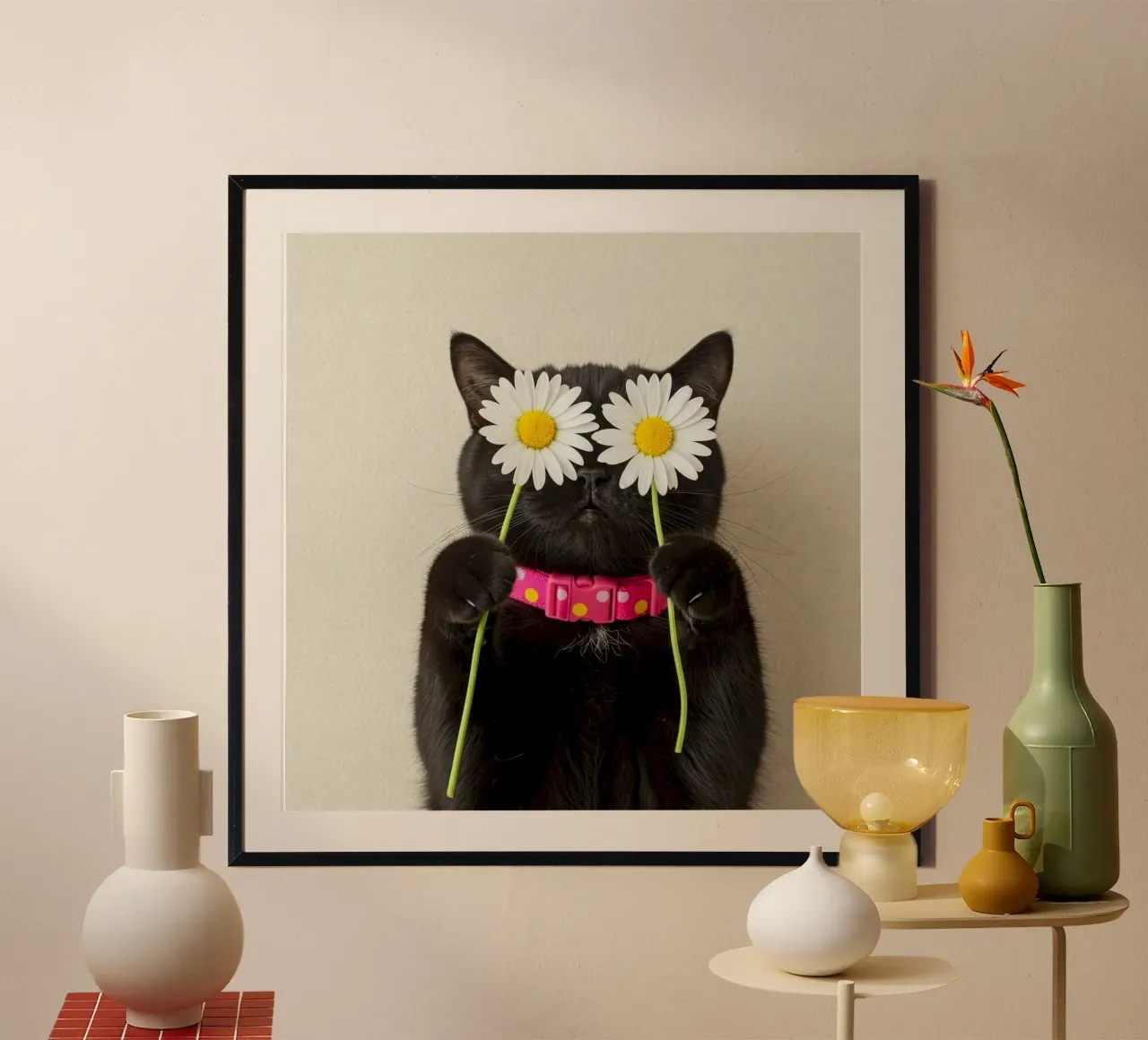 cat with sunflower eyes poster con telaio in plastica da ramian