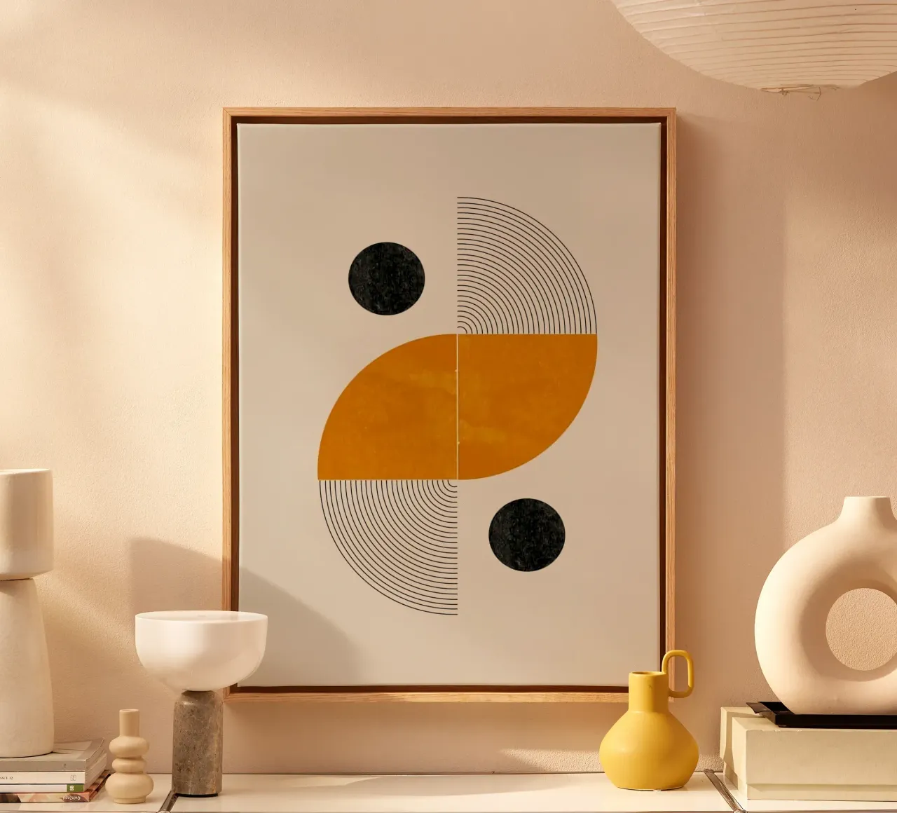 shape black circle and curve line Leinwand mit Schattenfugenrahmen von ramian