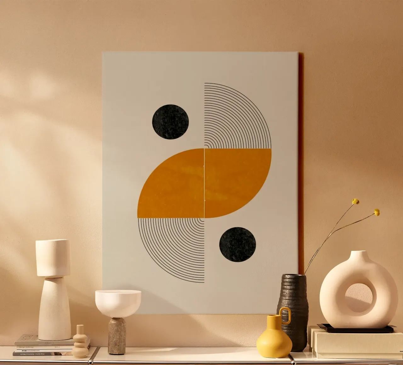 shape black circle and curve line Leinwand mit Schattenfugenrahmen von ramian