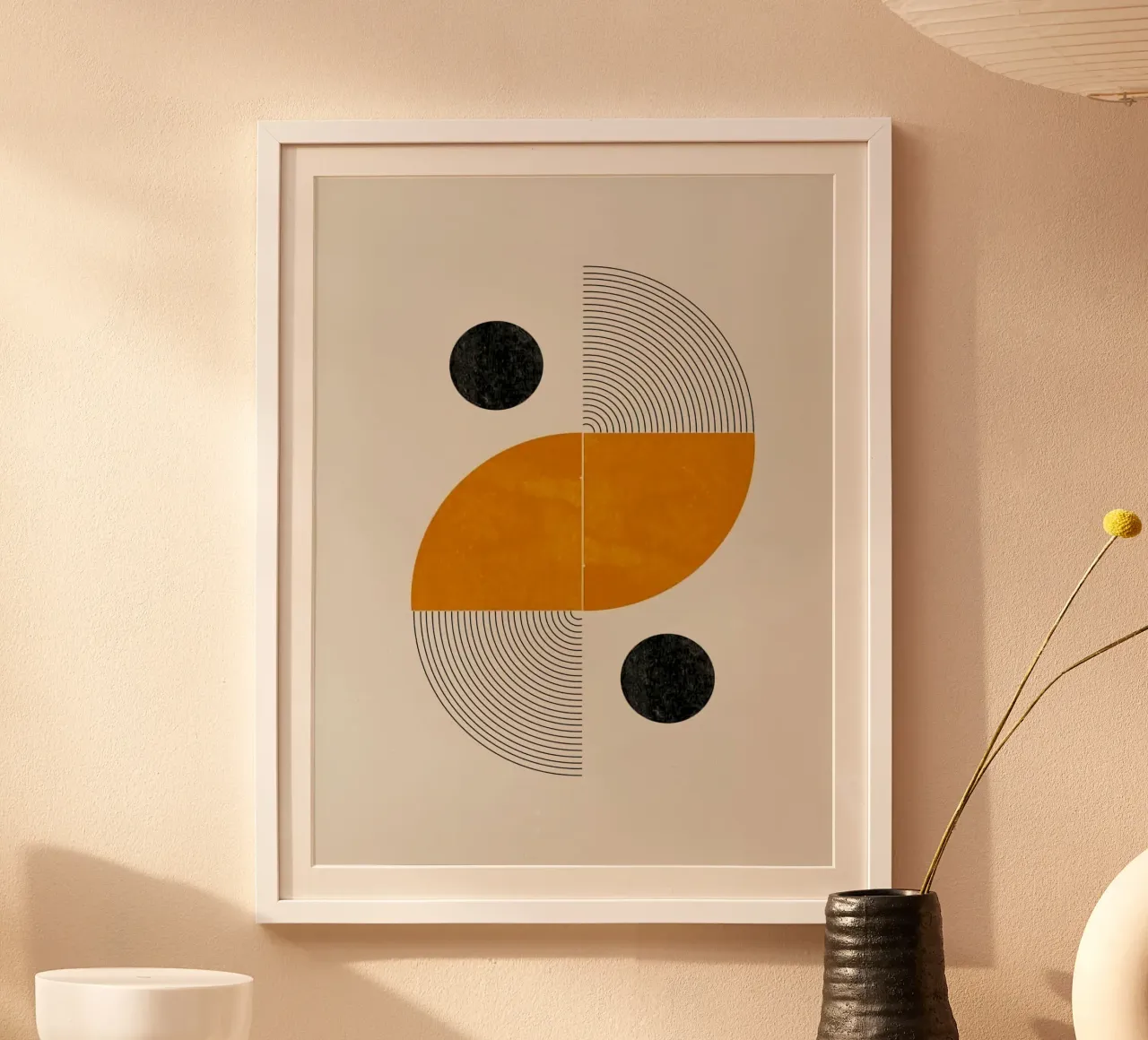 shape black circle and curve line poster con telaio in legno da ramian