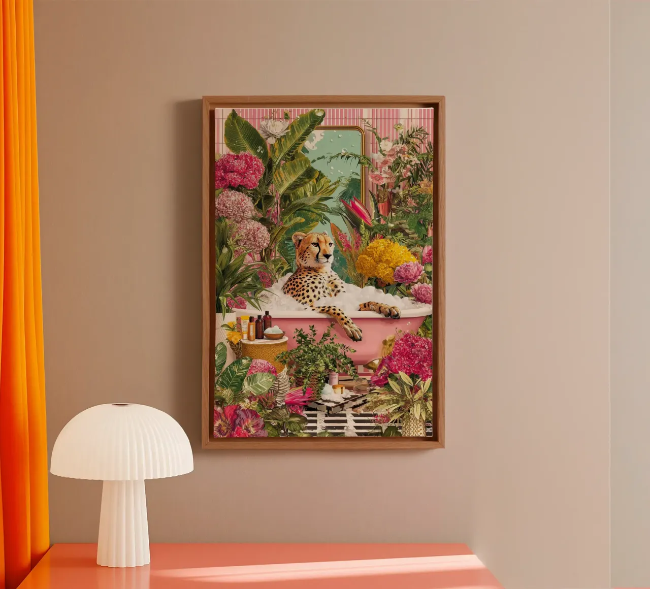 shower panther pink tela con Cornice a cassetta da mazson