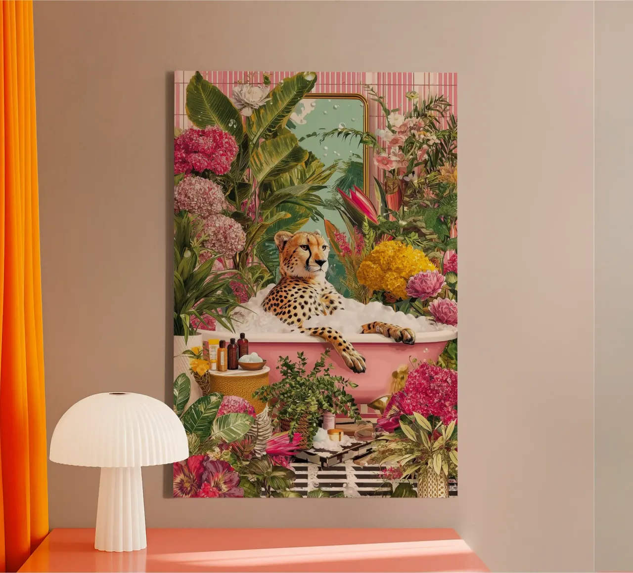shower panther pink tela con Cornice a cassetta da mazson
