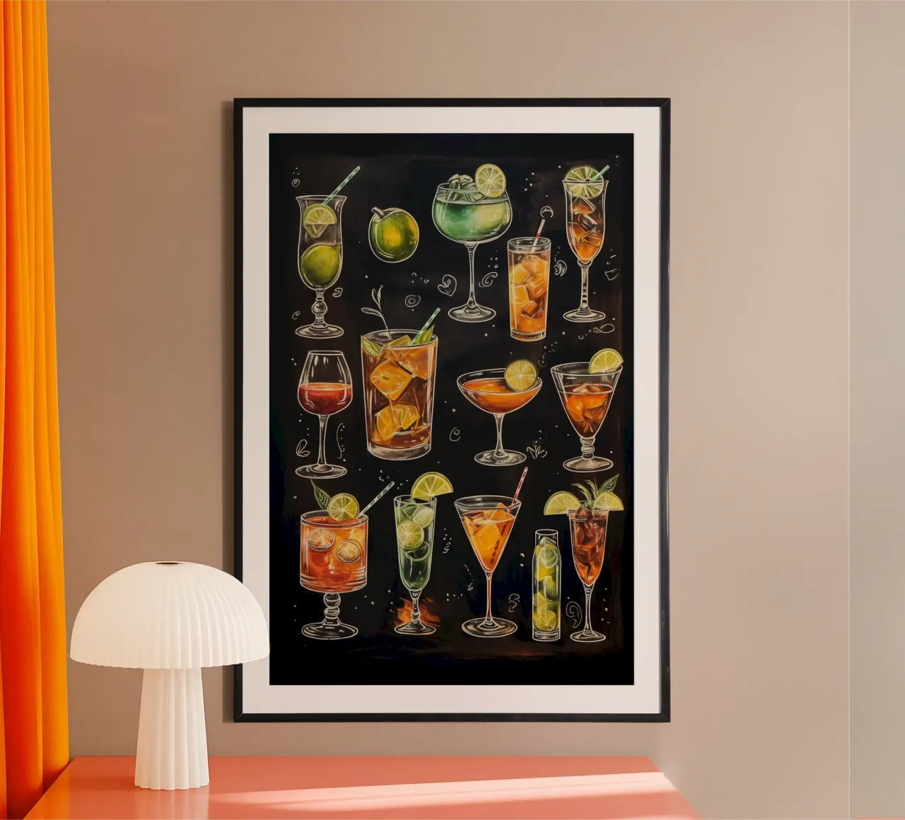 fruit juice menu poster con telaio in legno da mazson
