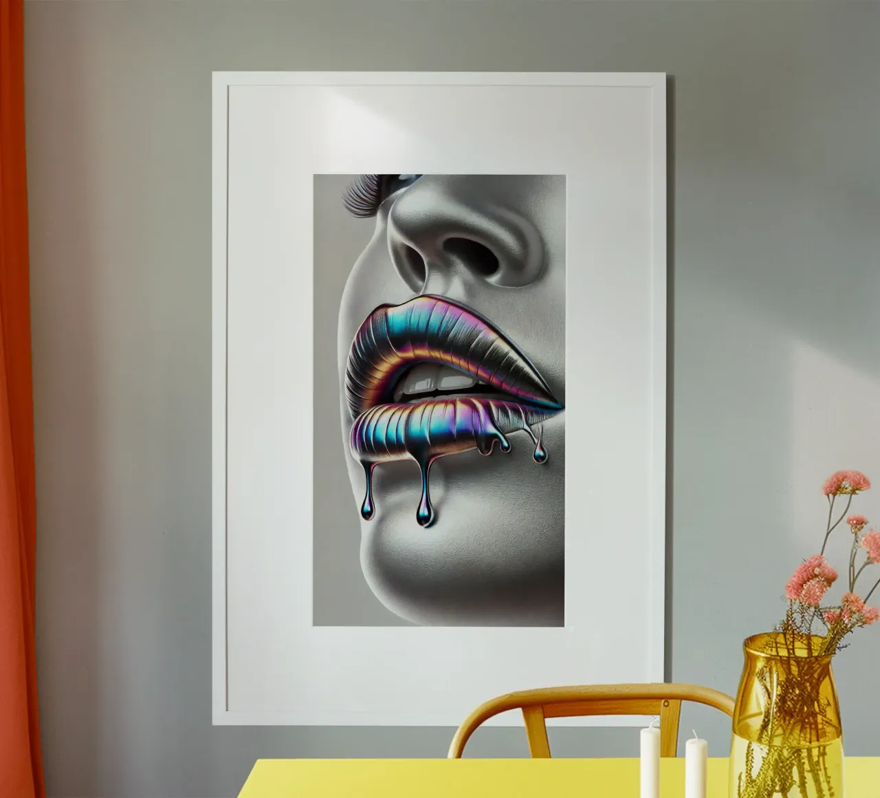 Labbra d'argento n. 2 poster con telaio in alluminio da BenCoStyle