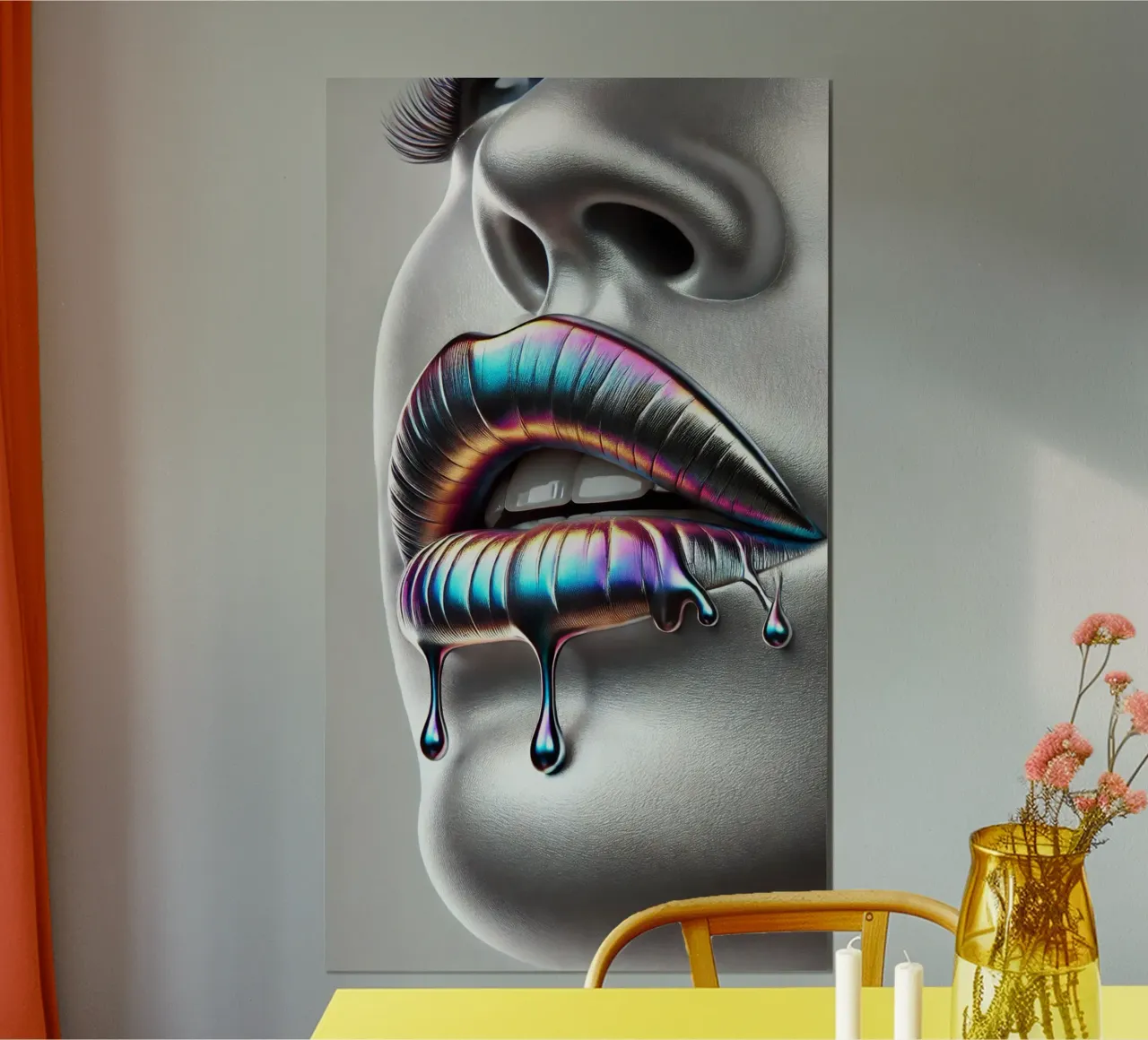 Labbra d'argento n. 2 poster con telaio in alluminio da BenCoStyle