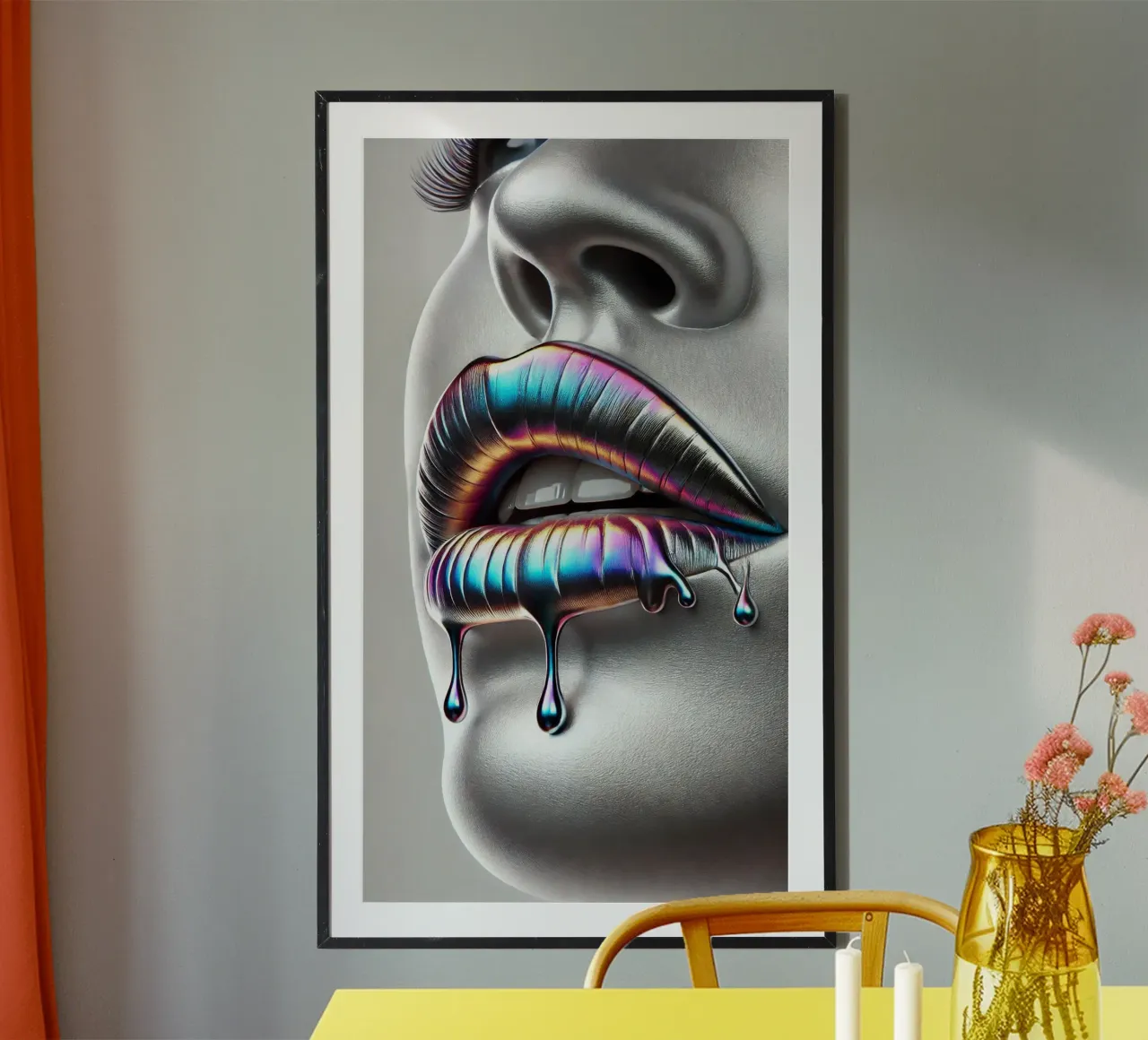 Labbra d'argento n. 2 poster con telaio in alluminio da BenCoStyle