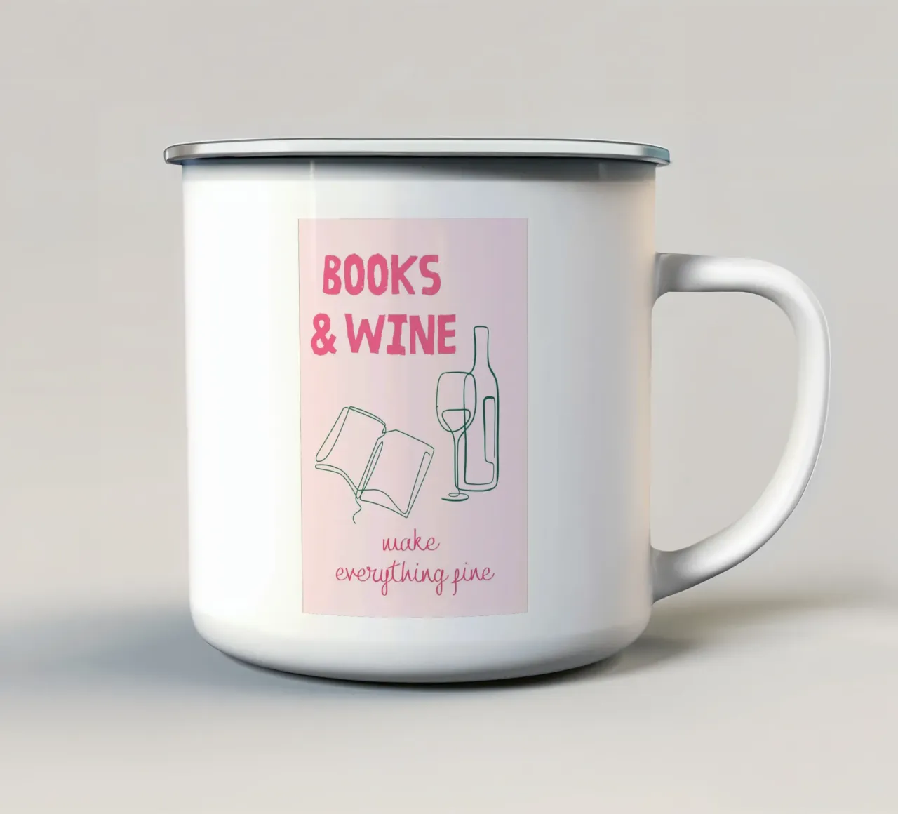 Libri e vino rendono tutto più bello tazza in smalto da vintagepod