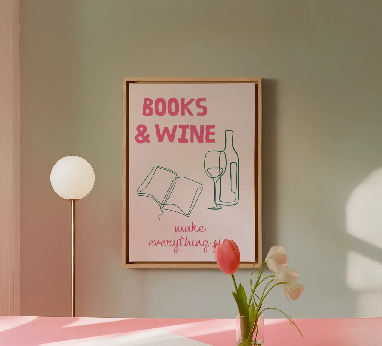 Libri e vino rendono tutto più bello tela con Cornice a cassetta da vintagepod