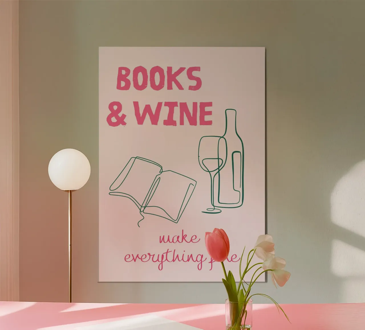Libri e vino rendono tutto più bello poster con telaio in alluminio da vintagepod