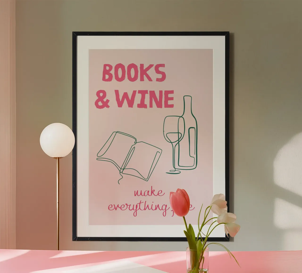 Libri e vino rendono tutto più bello poster con telaio in alluminio da vintagepod