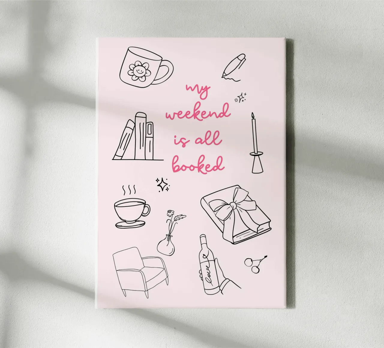 My Weekend is All Booked - Pink Print canvas with Floater frame by vintagepod