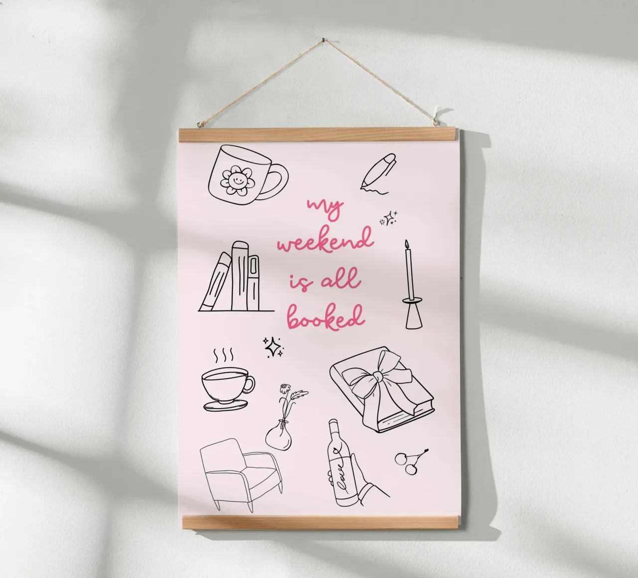 Mon week-end est complet - Impression rose poster avec cadre en plastique de vintagepod