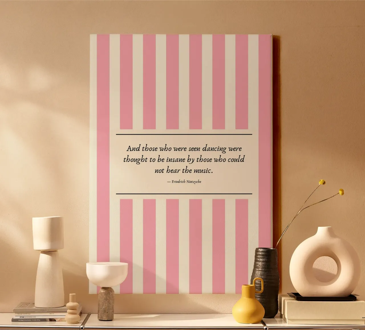 Nietzsche Quote - Dancing & Music Poster Leinwand mit Schattenfugenrahmen von vintagepod