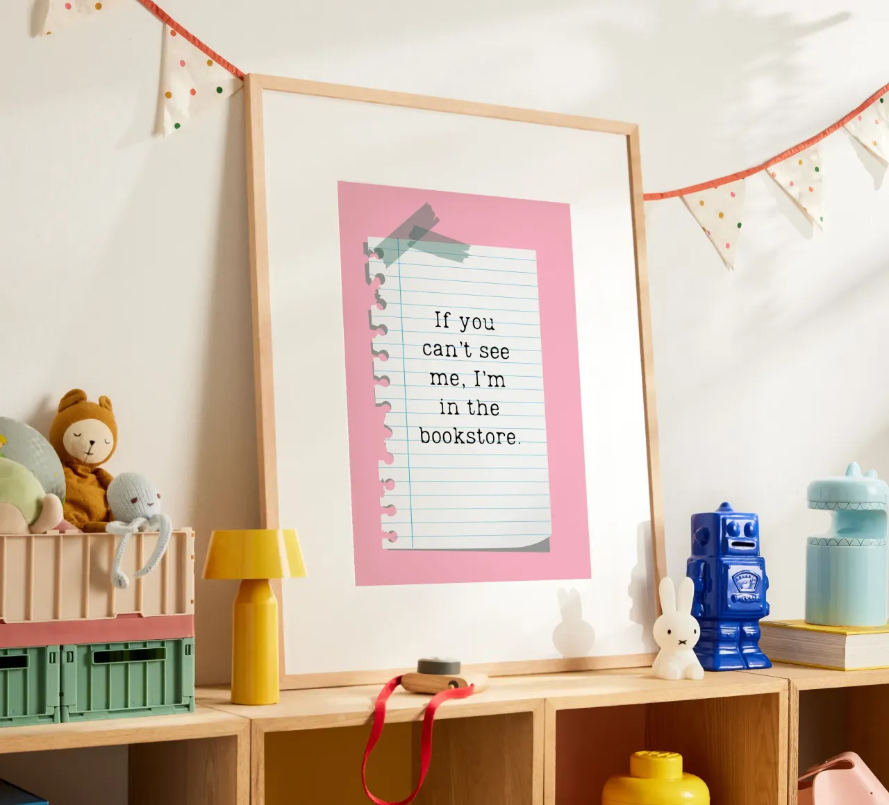 "Poster con citazione carina "Sono in libreria poster con telaio in plastica da vintagepod