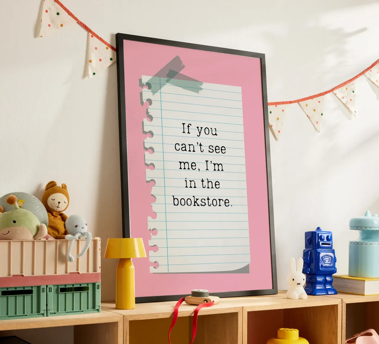 "Poster con citazione carina "Sono in libreria poster con telaio in plastica da vintagepod
