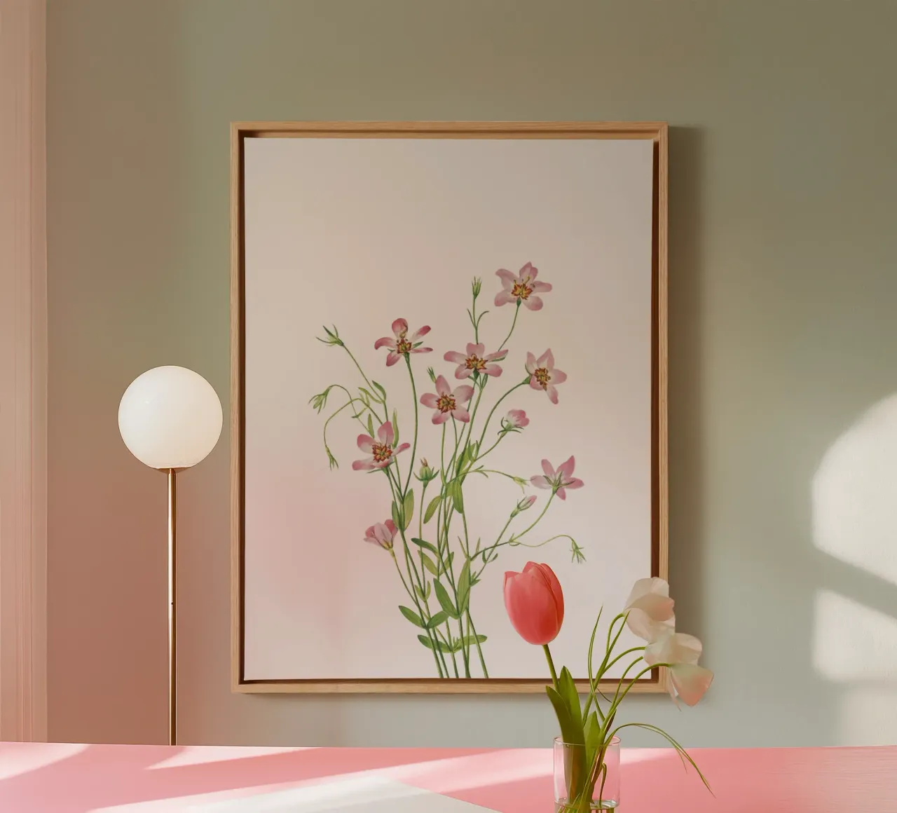 Illustrazione botanica di un fiore rosa vintage tela con Cornice a cassetta da vintagepod