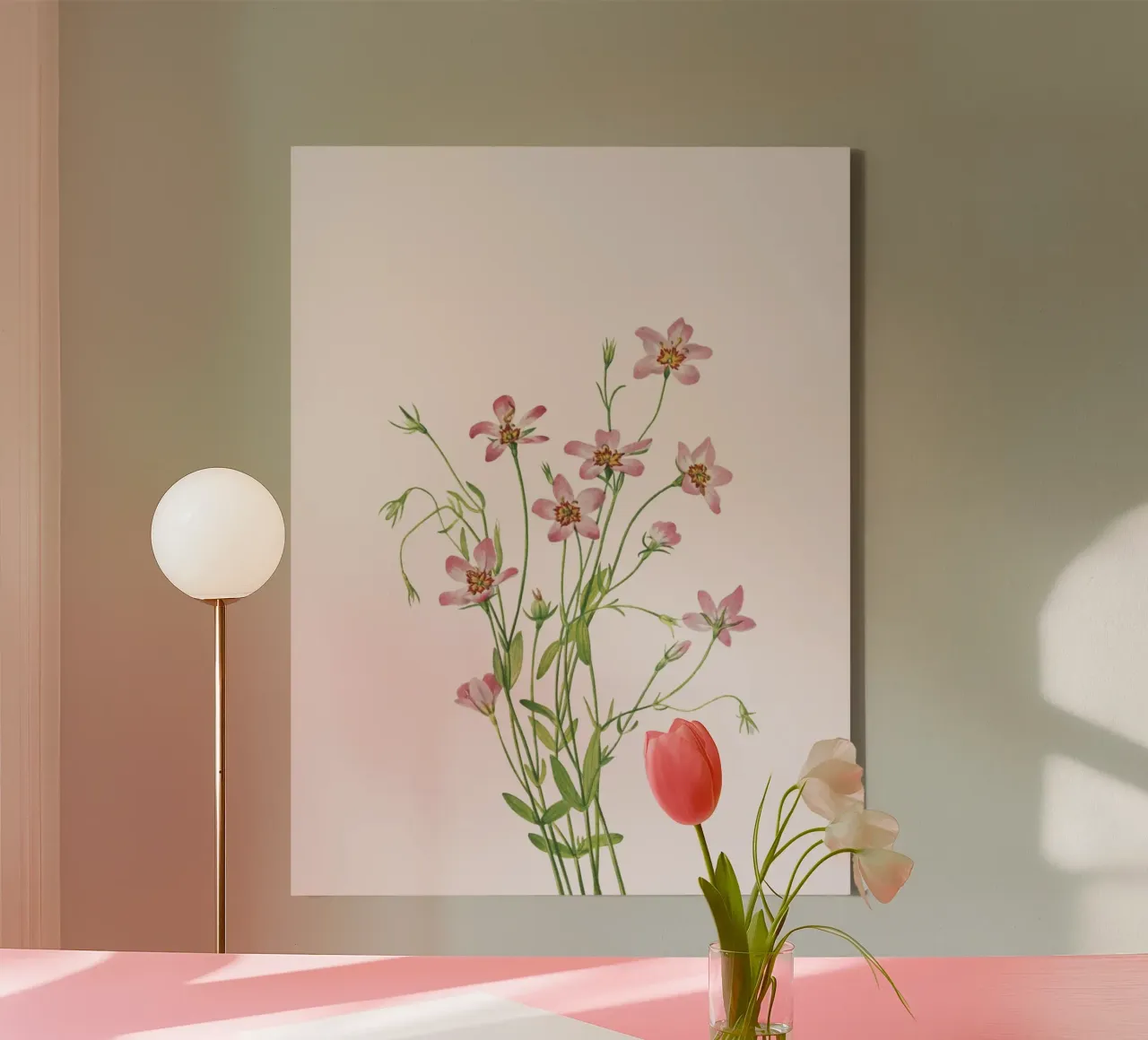Illustrazione botanica di un fiore rosa vintage tela con Cornice a cassetta da vintagepod