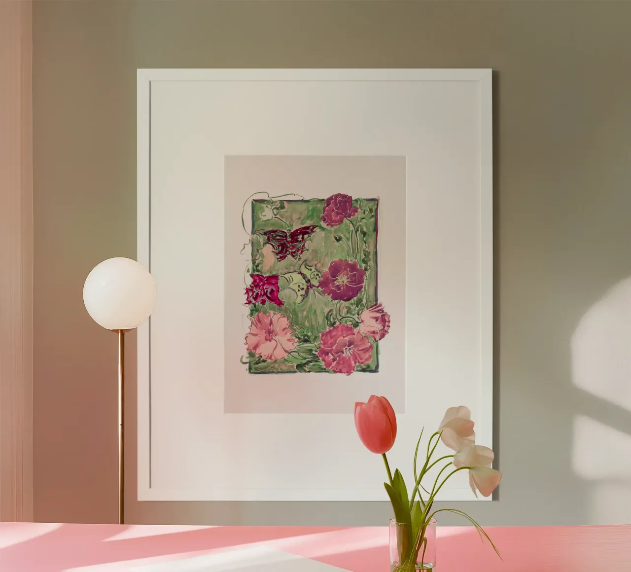 Disegni floreali e farfalle ad acquerello poster con telaio in alluminio da vintagepod