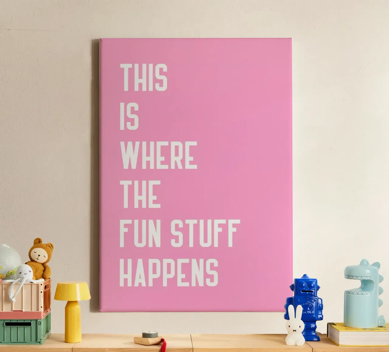Where the fun stuff happen canvas with Floater frame by Athene Fritsch