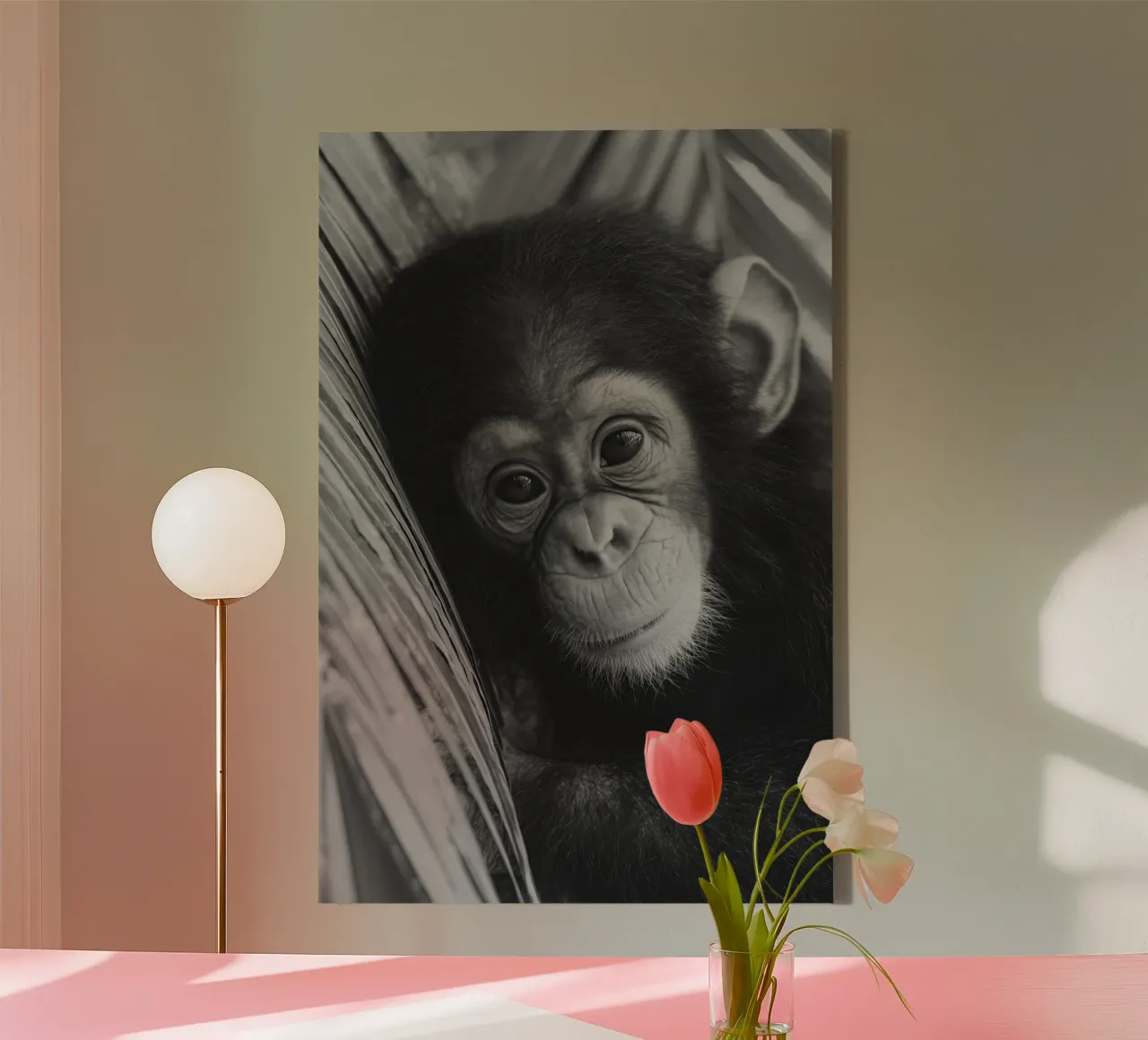 Young Chimpanzee tela con Cornice a cassetta da treechild
