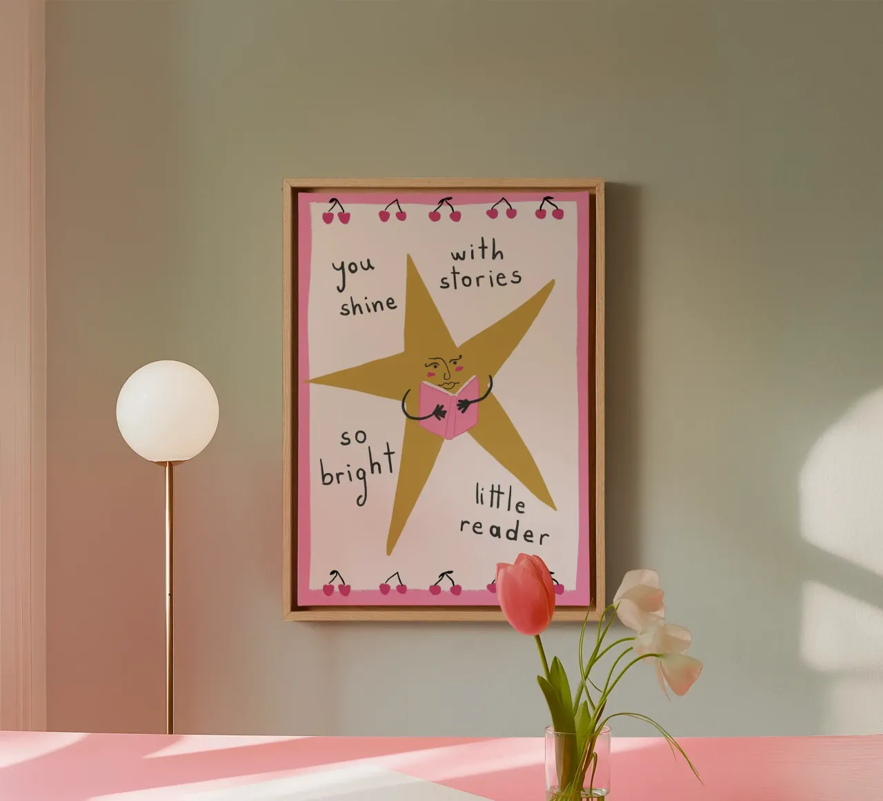 You Shine Bright, Little Reader - Bookish Poster canvas with Floater frame by vintagepod