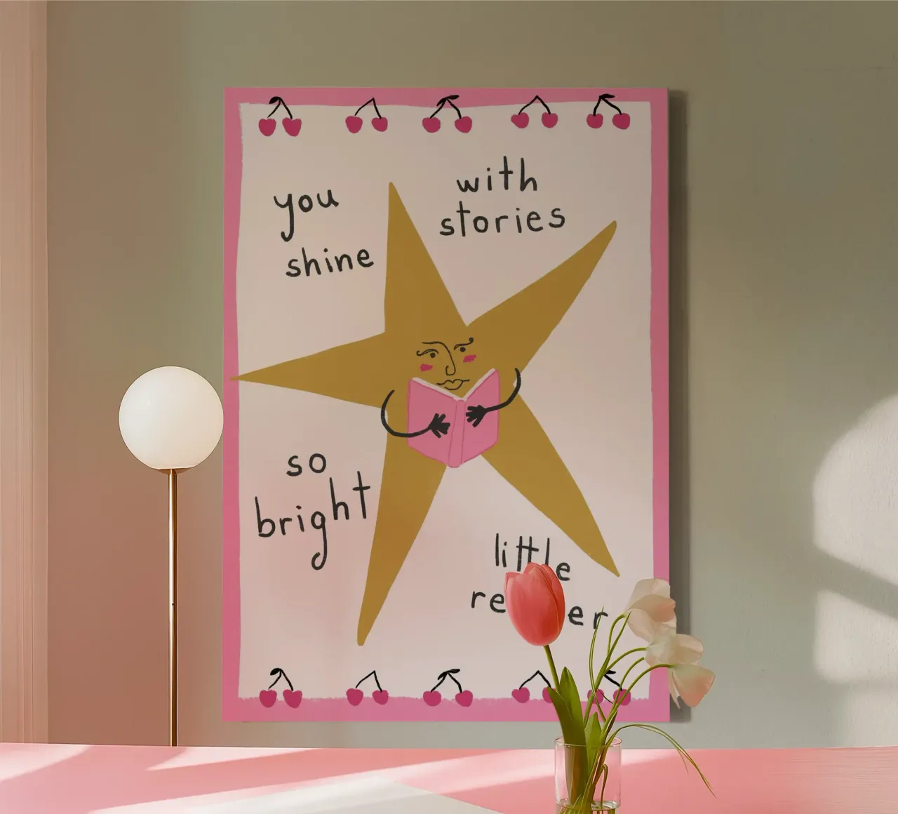 You Shine Bright, Little Reader - Bookish Poster canvas with Floater frame by vintagepod