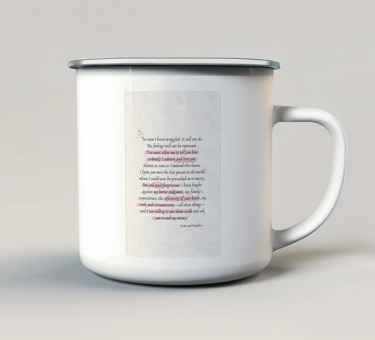Citazione di Orgoglio e pregiudizio - Stampa Jane Austen tazza in smalto da vintagepod