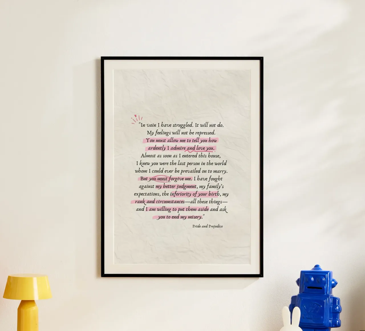Citazione di Orgoglio e pregiudizio - Stampa Jane Austen poster con telaio in plastica da vintagepod