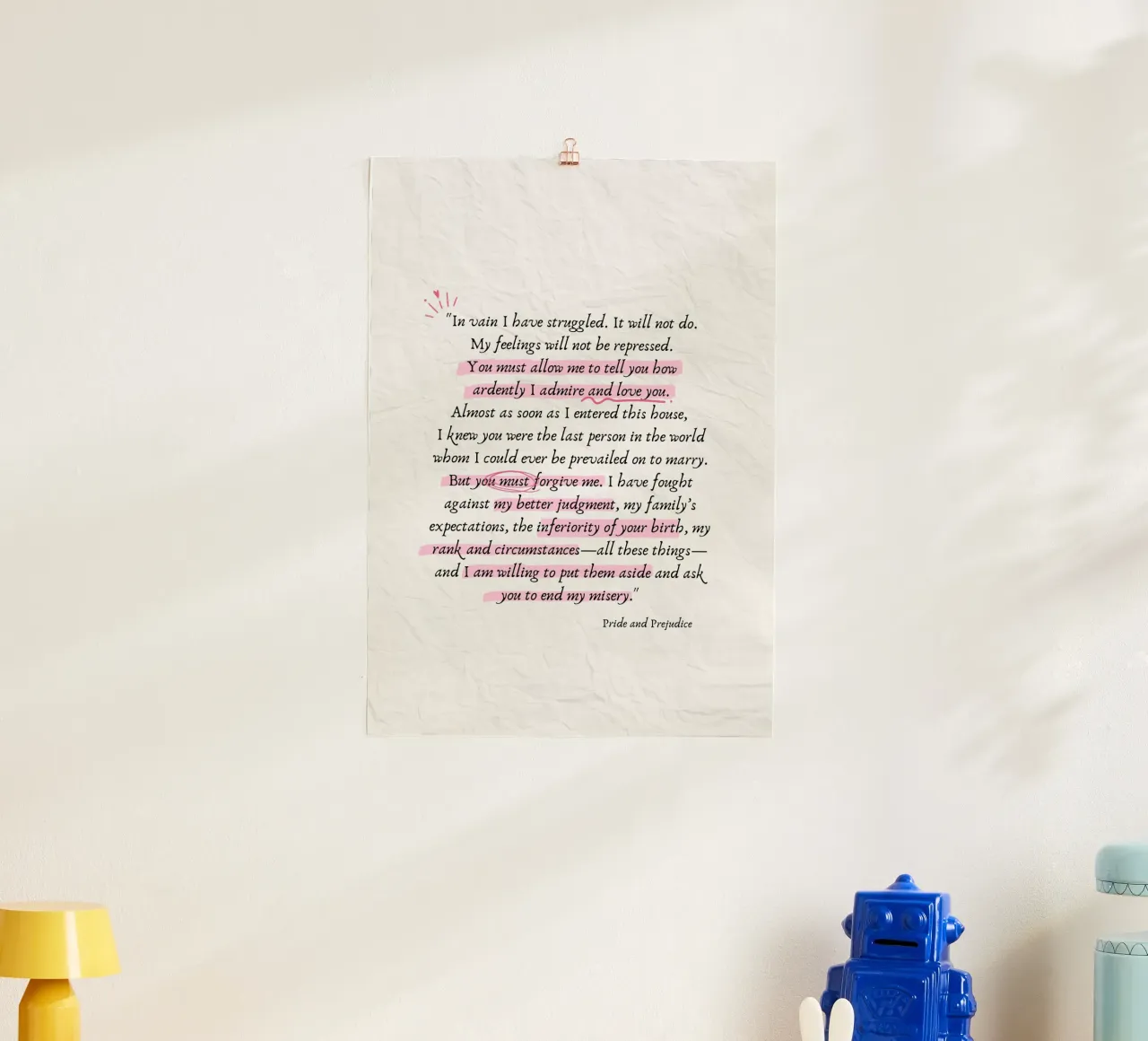 Citazione di Orgoglio e pregiudizio - Stampa Jane Austen poster con telaio in plastica da vintagepod