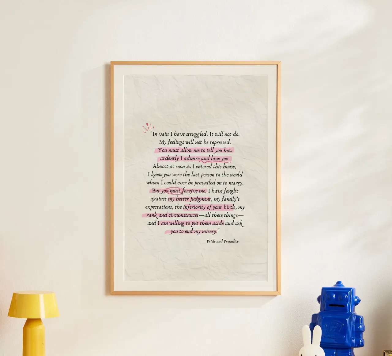 Citazione di Orgoglio e pregiudizio - Stampa Jane Austen poster con telaio in plastica da vintagepod