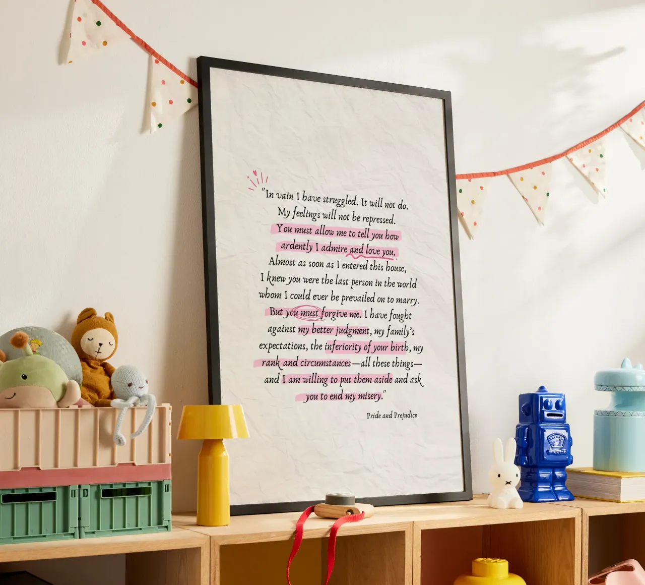 Citazione di Orgoglio e pregiudizio - Stampa Jane Austen poster con telaio in plastica da vintagepod